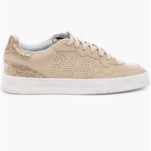 P448 Women’s Beige Sneakers with Gold Heel Accent